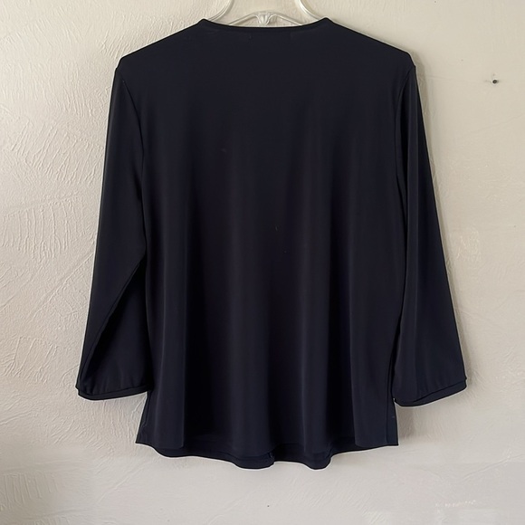 Liz Claiborne Tie Blouse Loose Fit Open V Neck Black Size XL - Picture 6 of 13